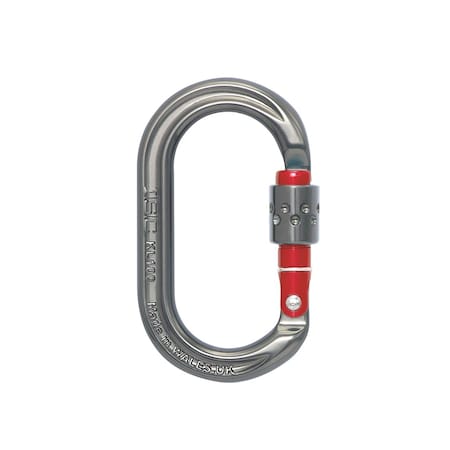 Isc Carabiner, Screw, 2.9 in. Length, Aluminum, Silver/Red ISCAC-SRG